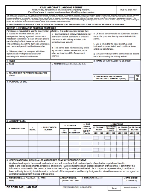 DD Form 2401 form preview