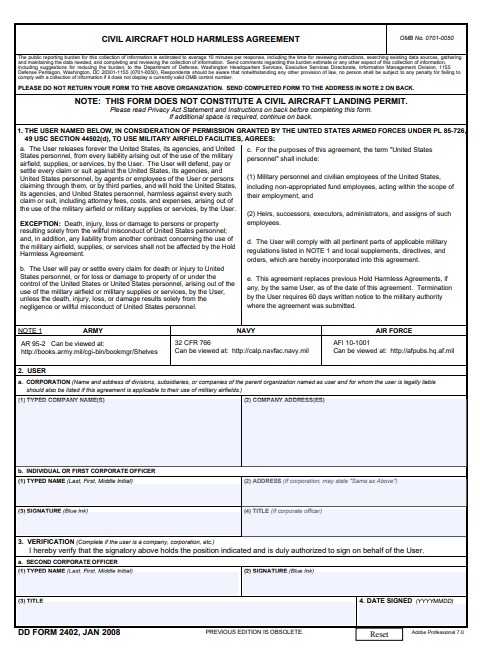 DD Form 2402 form preview