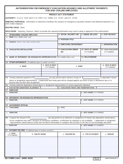 DD Form 2461 form preview