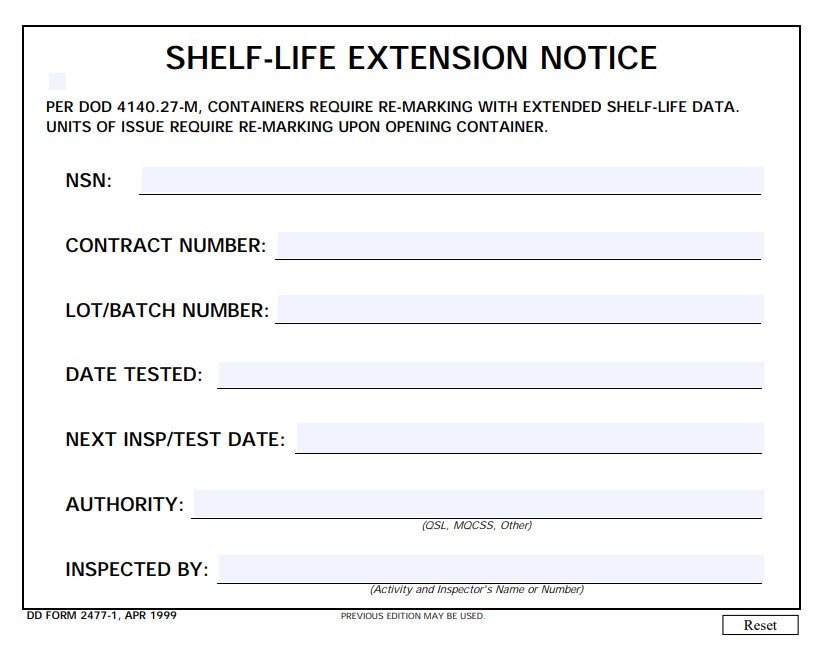 DD Form 2477-1 form preview
