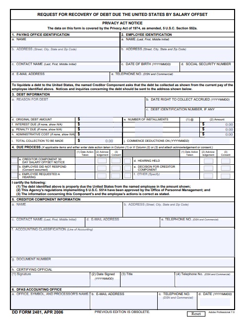 DD Form 2481 form preview