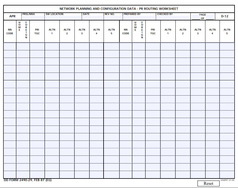 DD Form 2490-29 form preview
