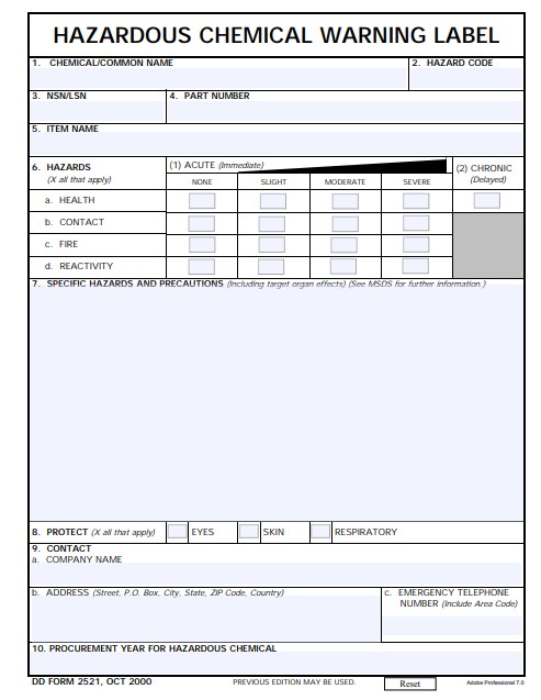 DD Form 2521 form preview