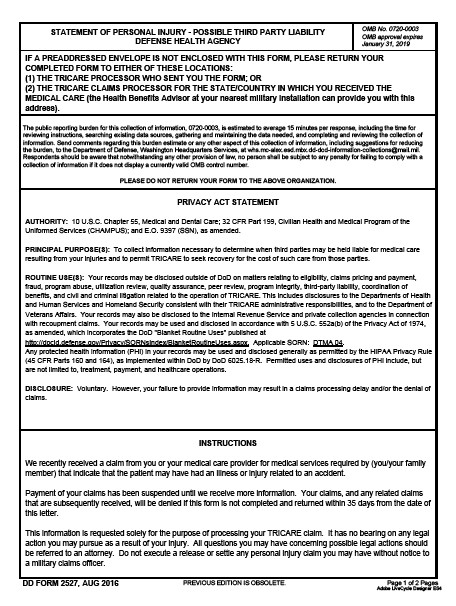DD Form 2527 form preview