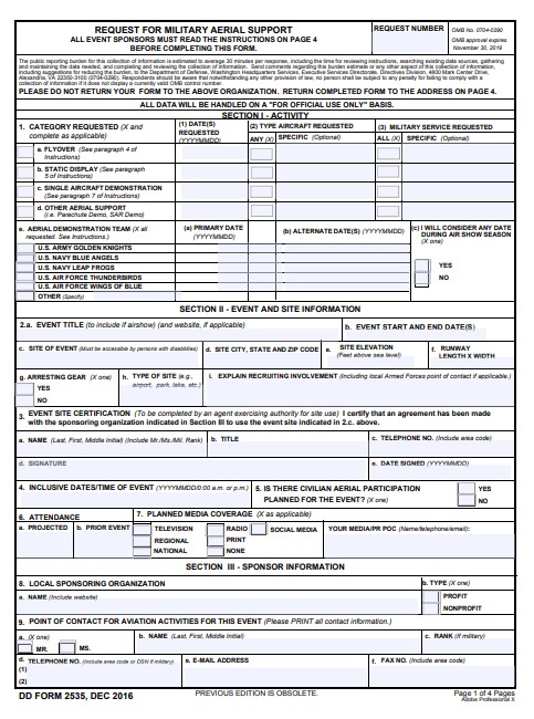 DD Form 2535 form preview