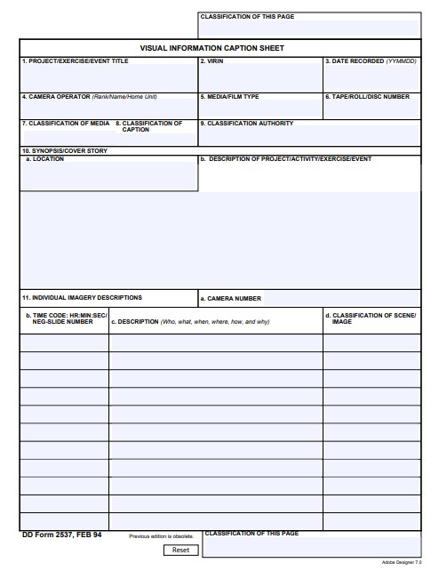 DD Form 2537 form preview