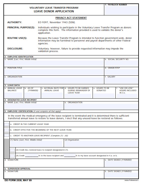 DD Form 2538 form preview