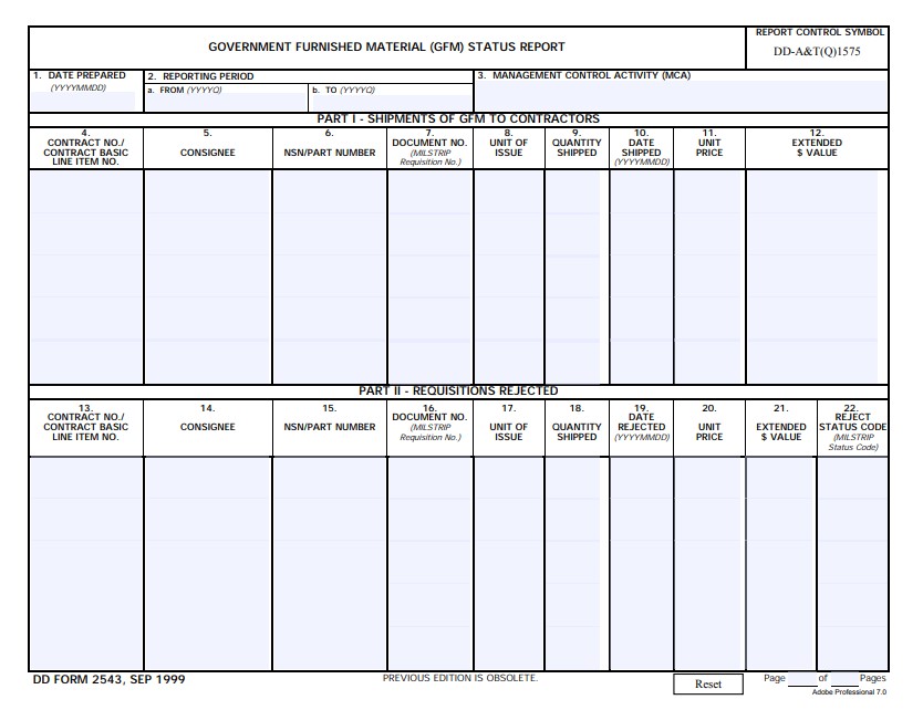 DD Form 2543 form preview