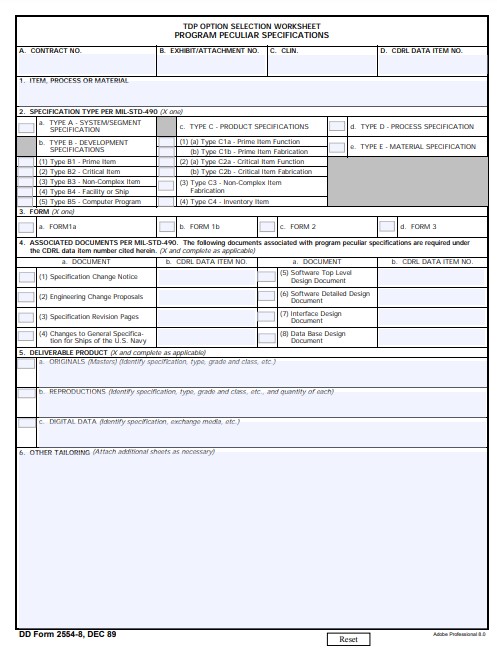 DD Form 2554-8 form preview