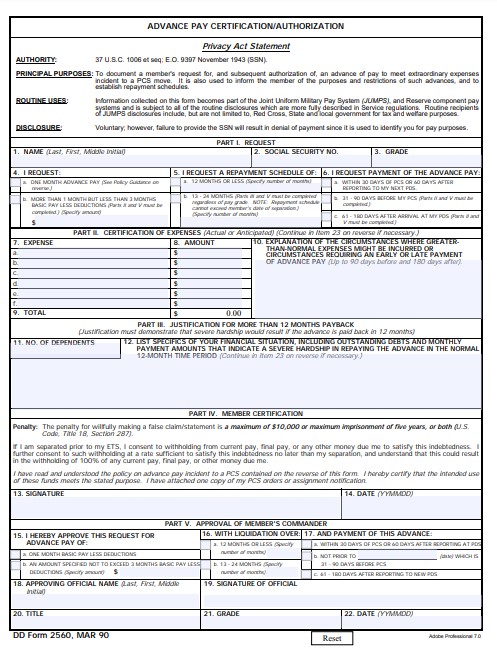 DD Form 2560 form preview