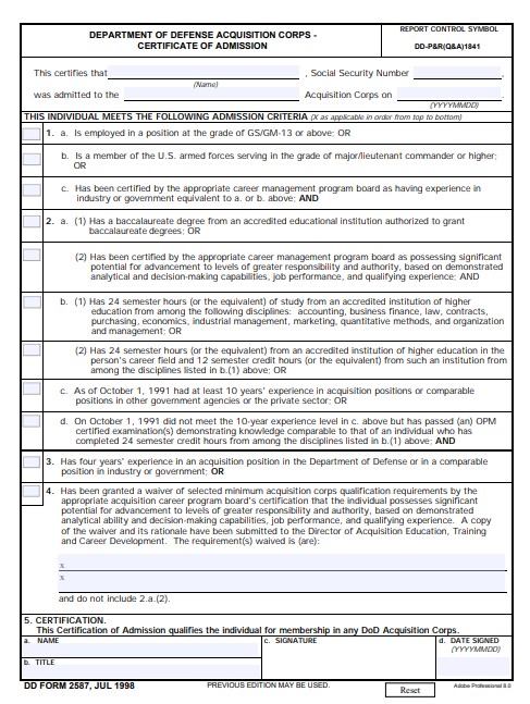 DD Form 2587 form preview