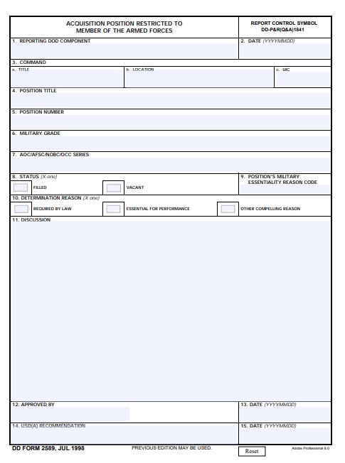 DD Form 2589 form preview