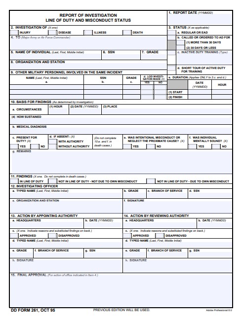 DD Form 261 form preview