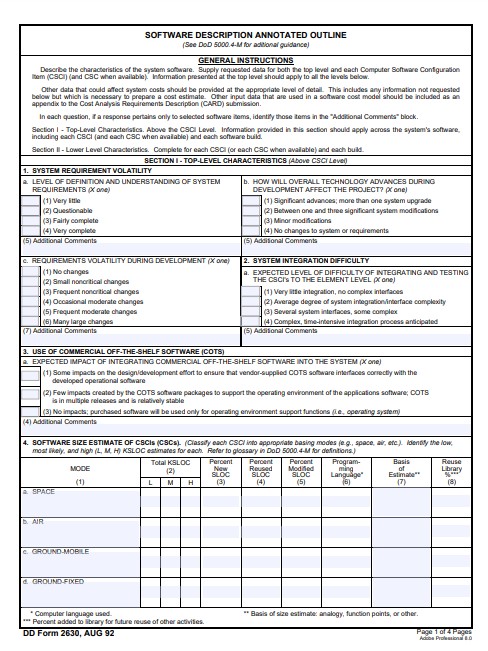 DD Form 2630 form preview
