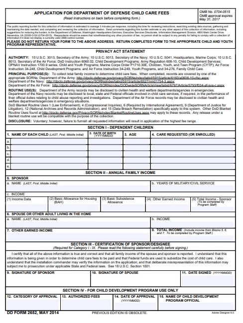 DD Form 2652 form preview