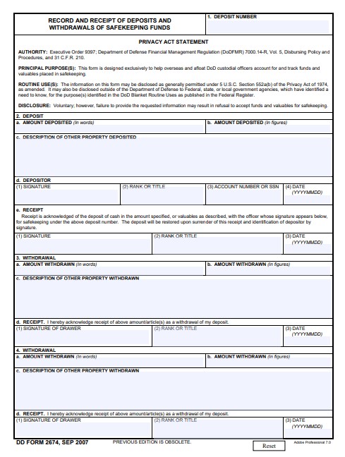 DD Form 2674 form preview