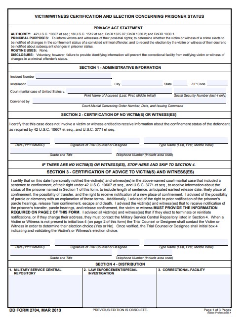 DD Form 2704 form preview