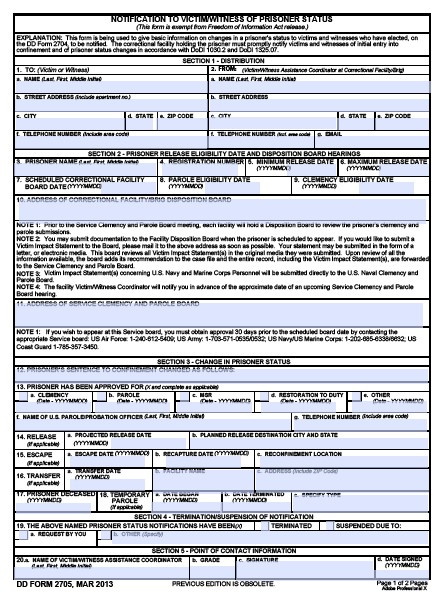 DD Form 2705 form preview