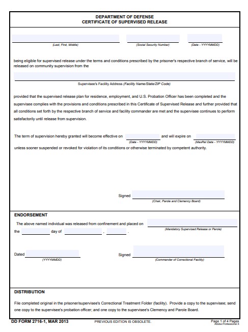 DD Form 2716-1 form preview