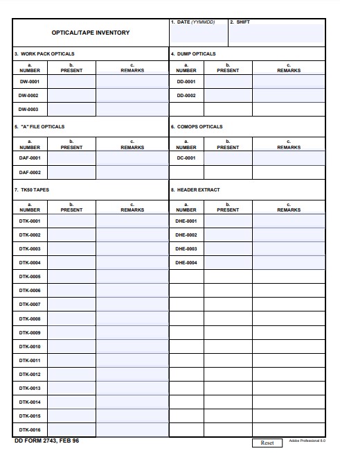 DD Form 2743 form preview