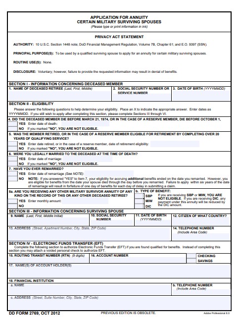 DD Form 2769 form preview