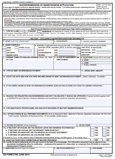 DD Form 2789 form preview