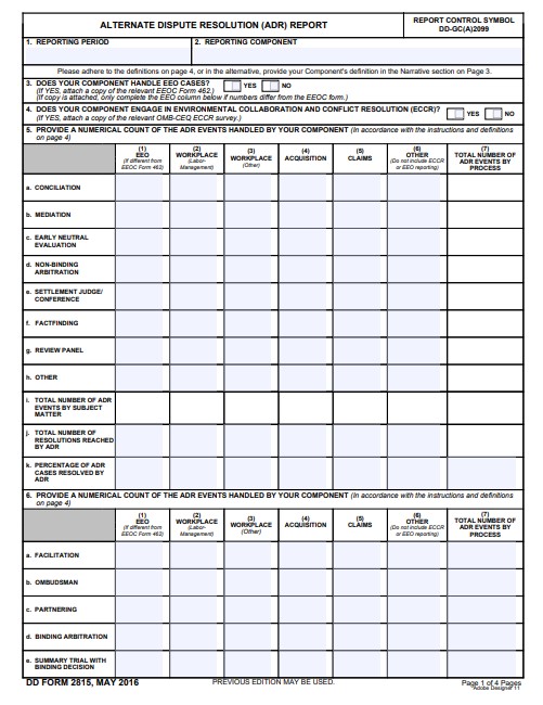 DD Form 2815 form preview