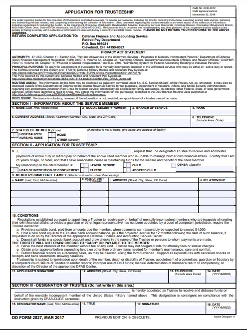 DD Form 2827 form preview