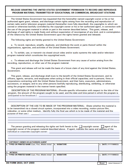 DD Form 2833 form preview