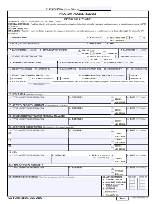 DD Form 2835 form preview