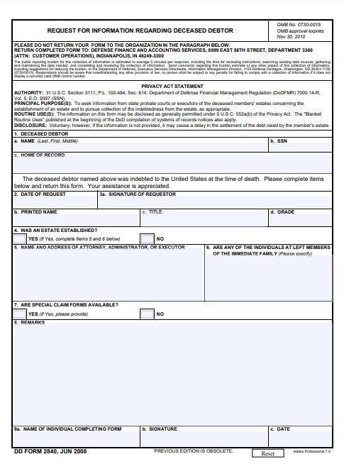 DD Form 2840 form preview