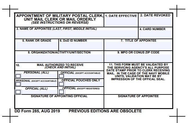 DD Form 285 form preview