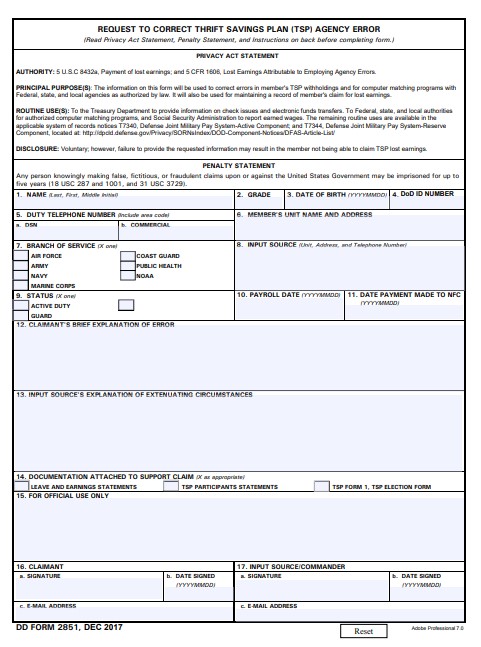 DD Form 2851 form preview