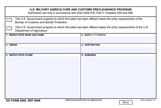 DD Form 2855 form preview