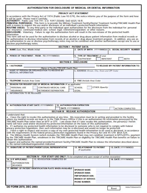 DD Form 2870 form preview