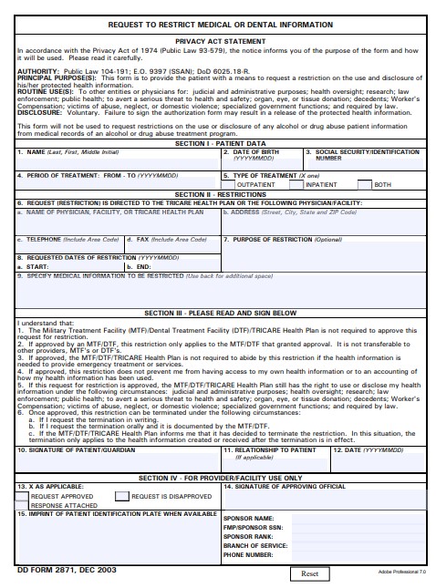 DD Form 2871 form preview