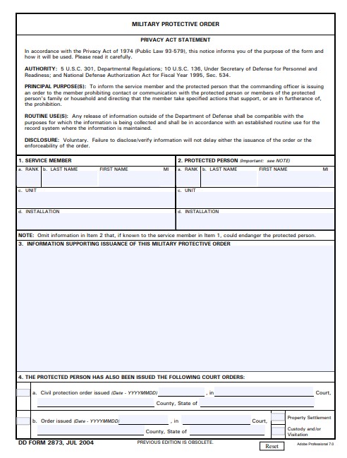 DD Form 2873 form preview
