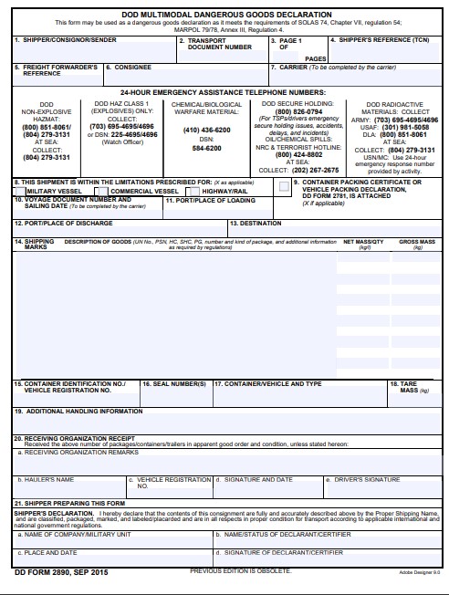DD Form 2890 form preview