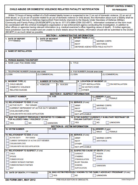 DD Form 2901 form preview
