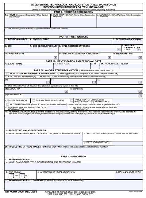 DD Form 2905 form preview