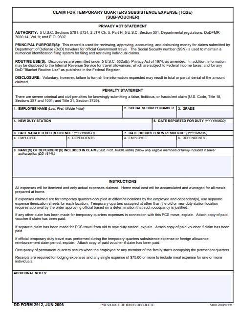 DD Form 2912 form preview
