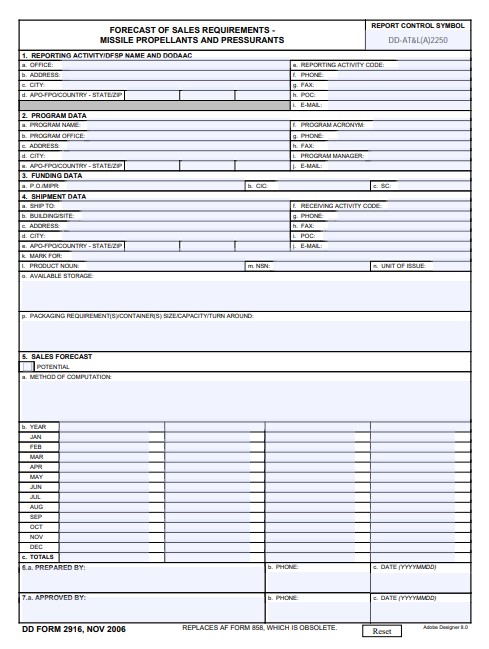 DD Form 2916 form preview