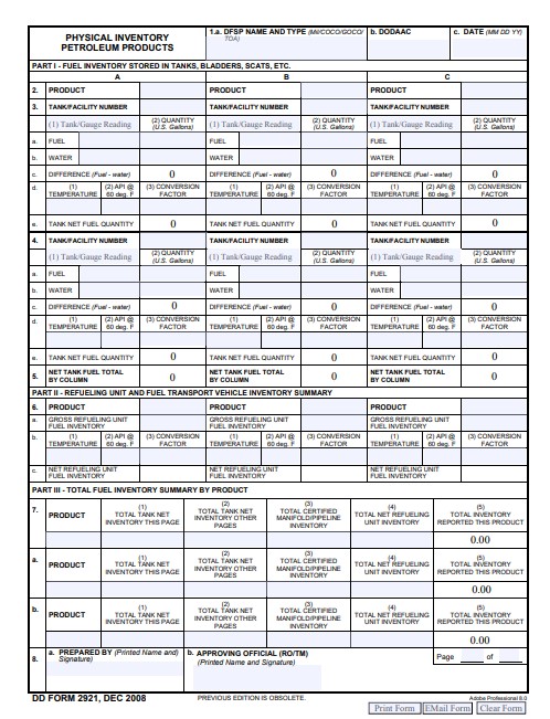 DD Form 2921 form preview