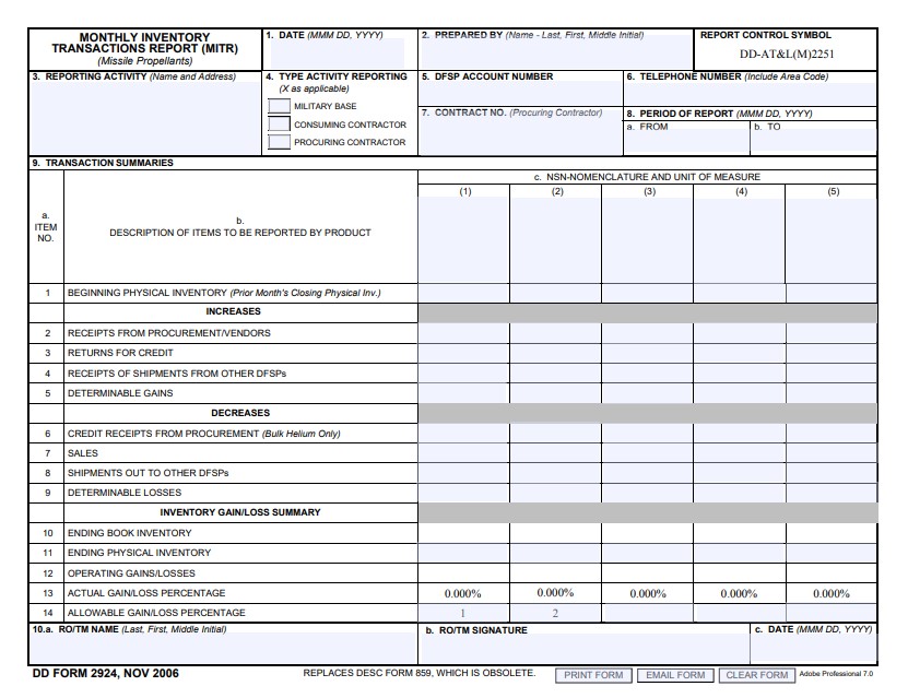DD Form 2924 form preview