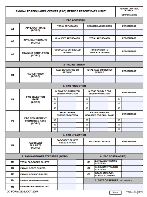 DD Form 2926 form preview