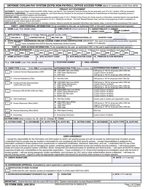 DD Form 2929 form preview