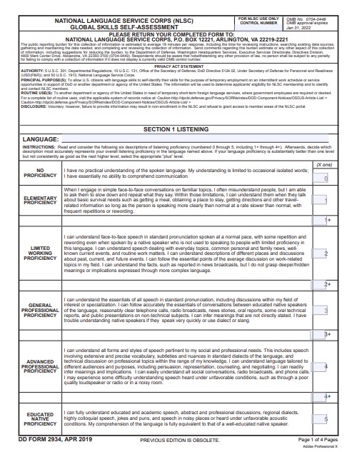 DD Form 2934 form preview