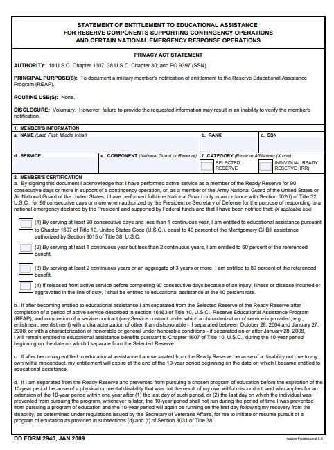 DD Form 2940 form preview