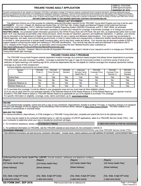 DD Form 2947 form preview