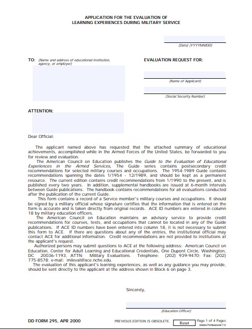 DD Form 295 form preview